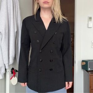 Vintage Women's Black Double-Breasted Jacket Top